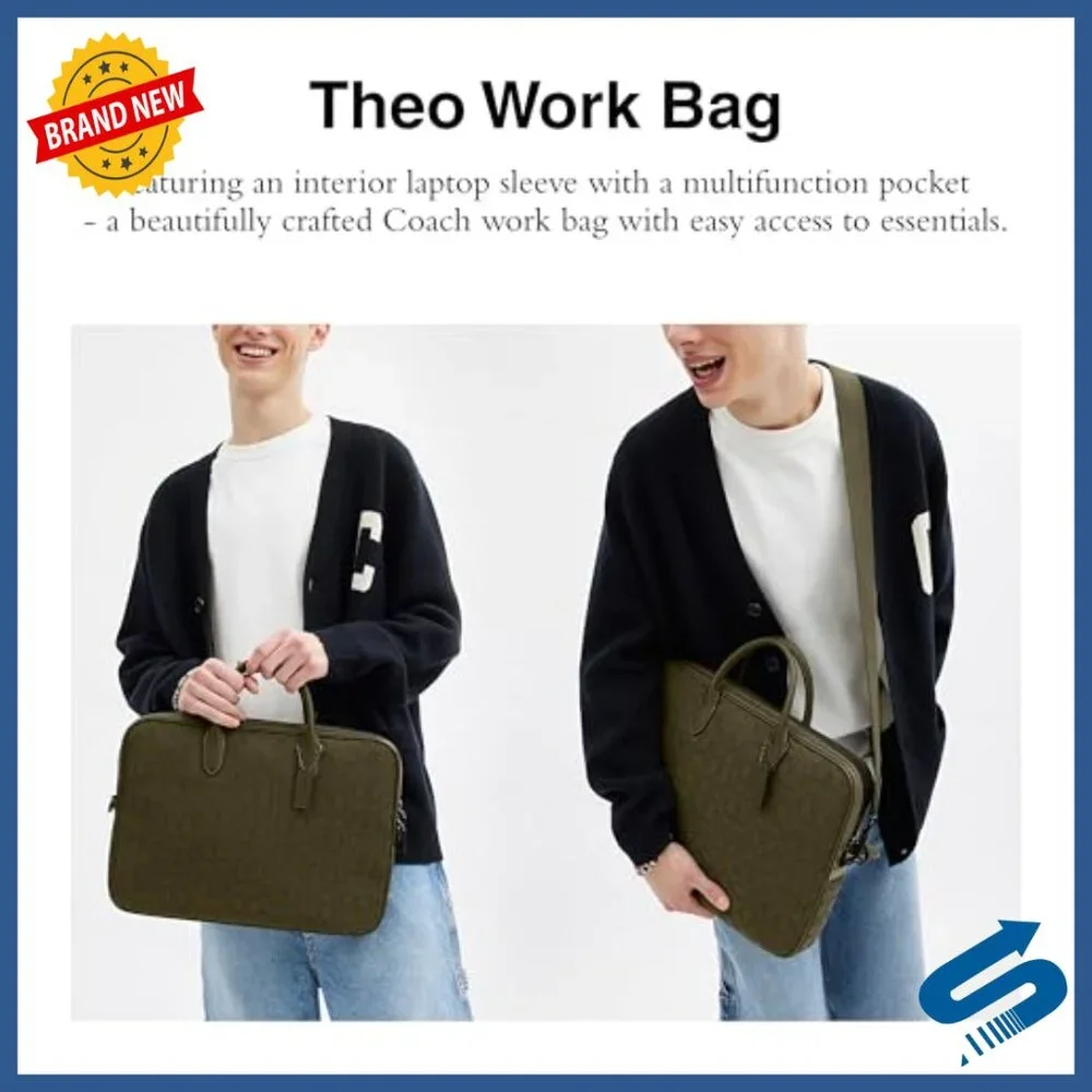 Leather Work Bag with Laptop Sleeve, Detachable Strap, Professional Briefcase